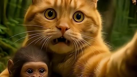 Cat Jingga Menculik Bayi Bigfoot 😂👣 Video lucu kucing animasi Ai