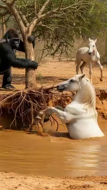 Gorilla helps Mother Horse Save Baby From Quicksand! #rescue #animals #Wildlife