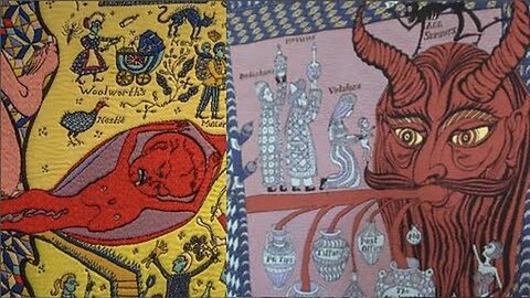 "Unveiling the WEF's Controversial Mural: An Unsettling Depiction of Satanic Imagery"