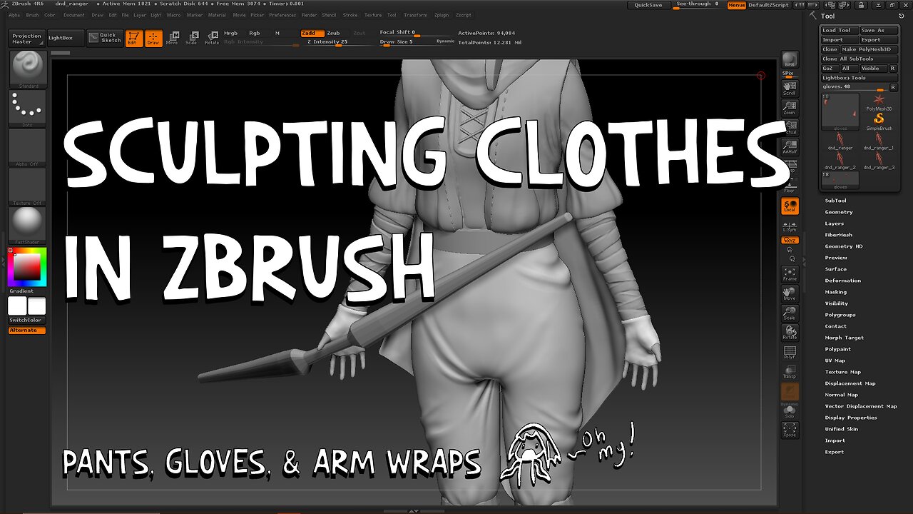 Sculpting Clothes in ZBrush - PANTS, GLOVES, & ARMWRAPS