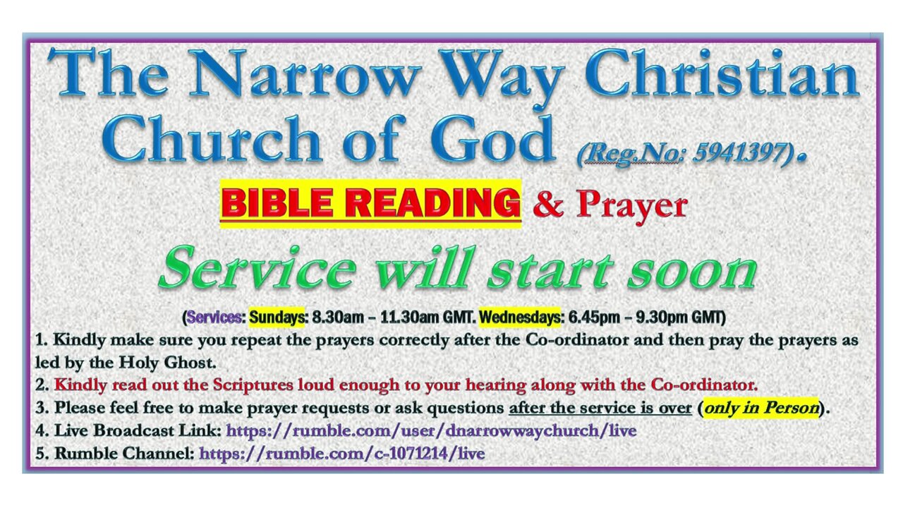 The Narrow Way Christian Church of God - Wednesday Service - 09/04/2025