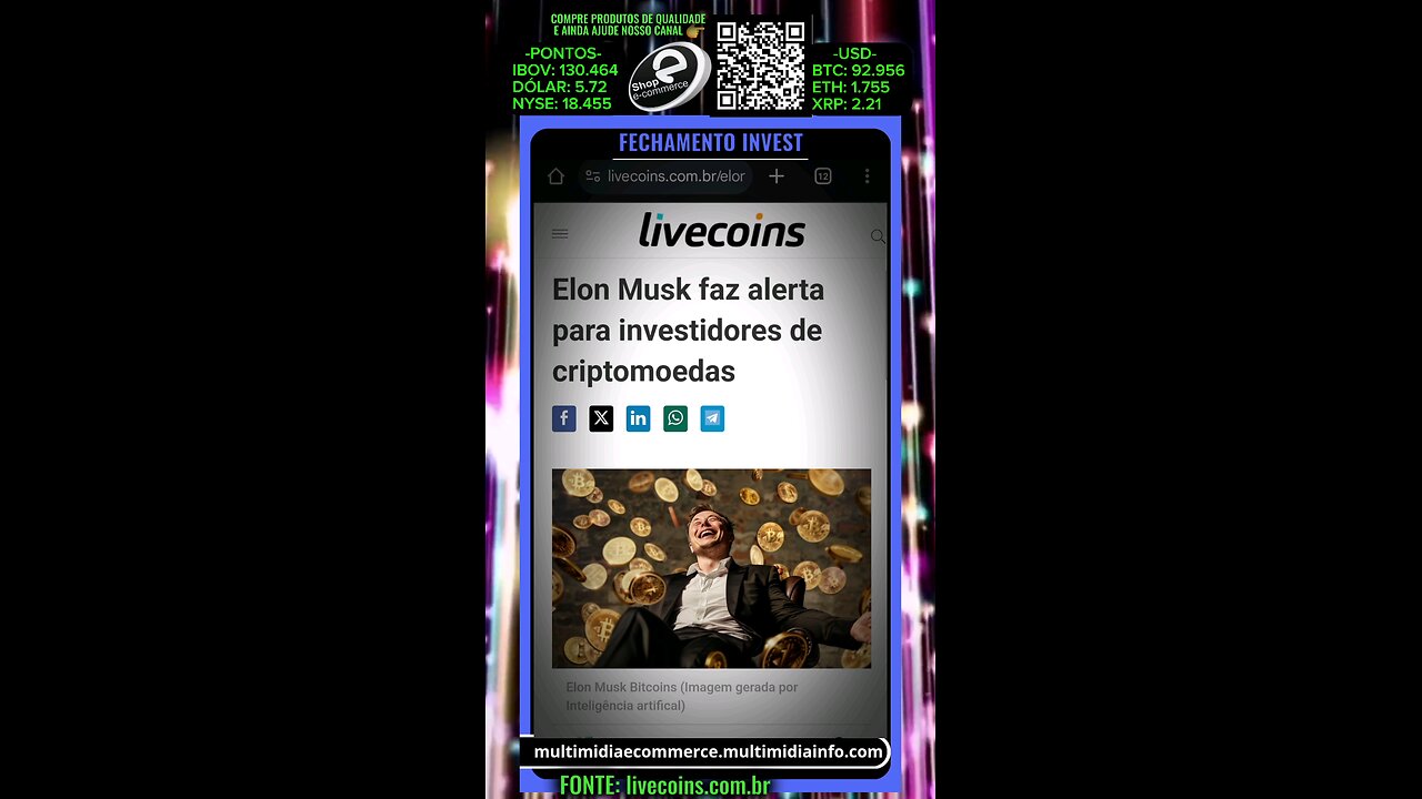 Elon Musk faz alerta para investidores de criptomoedas.