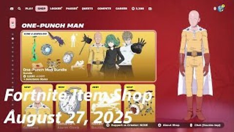 Fortnite Item Shop|August 27, 2025(*New* One-Punch Man Bundle)