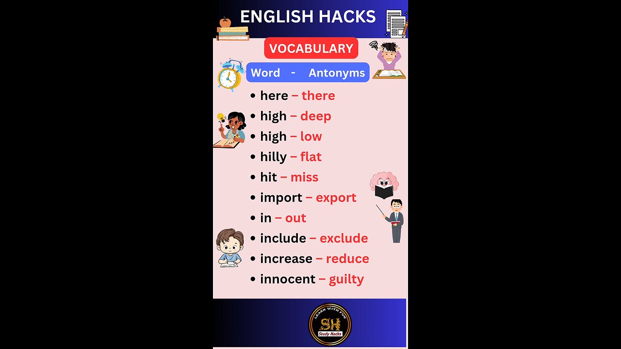 Most important daily use vocabulary with Antonyms 15 #studyhacks123 #vocabulary #english #shorts