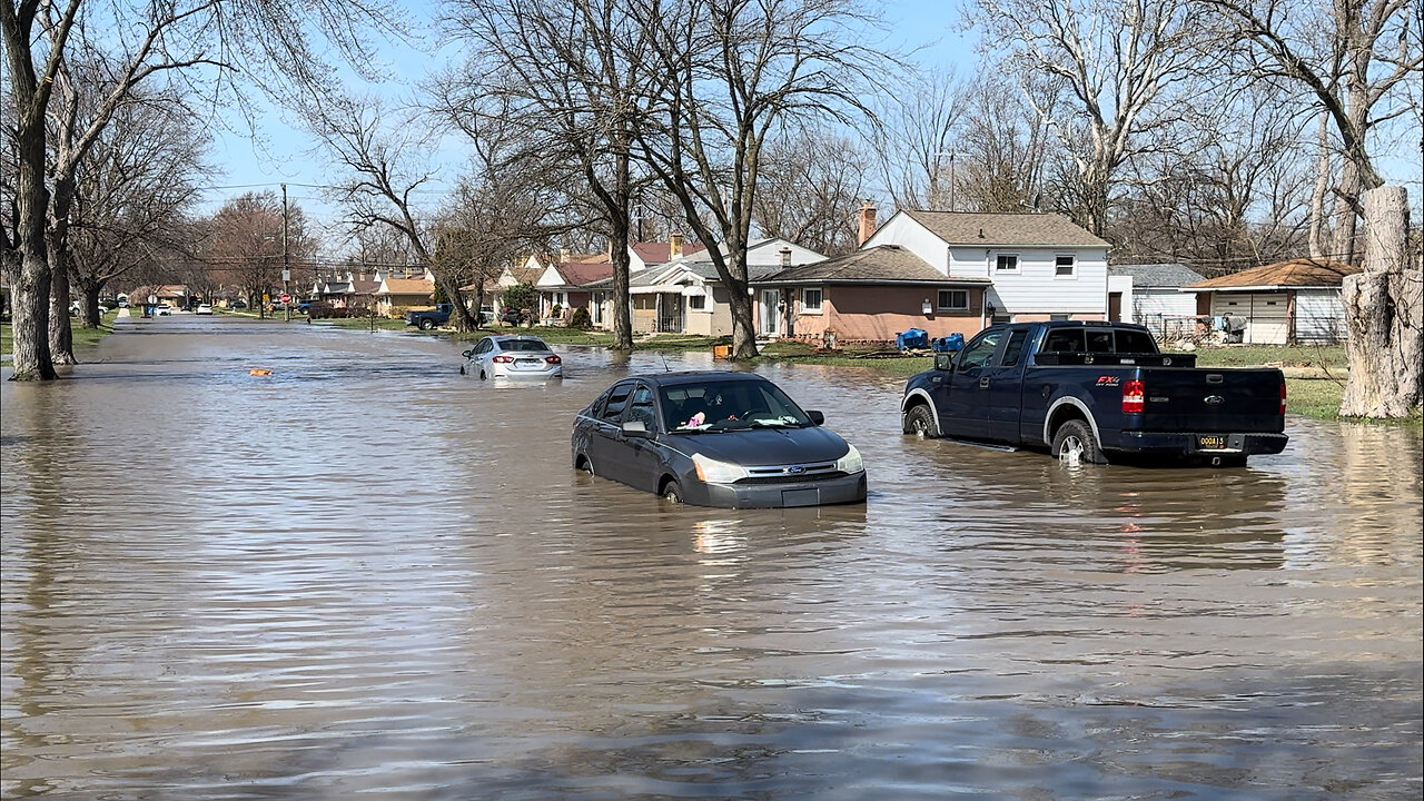 Neighborhood Flooded in Dearborn Heights, Michigan Following Heavy Rainfall