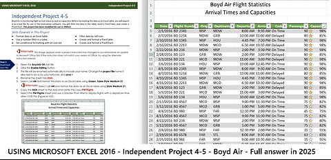 USING MICROSOFT EXCEL 2016 - Independent Project 4-5 - Boyd Air - Full answer in 2025