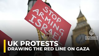 Protesters gather outside UK parliament demanding full arms embargo_ sanctions on Israel