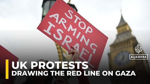 Protesters gather outside UK parliament demanding full arms embargo_ sanctions on Israel