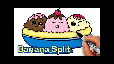 How to Draw a Yummy, Cute Banana Split Ice Cream Sundae