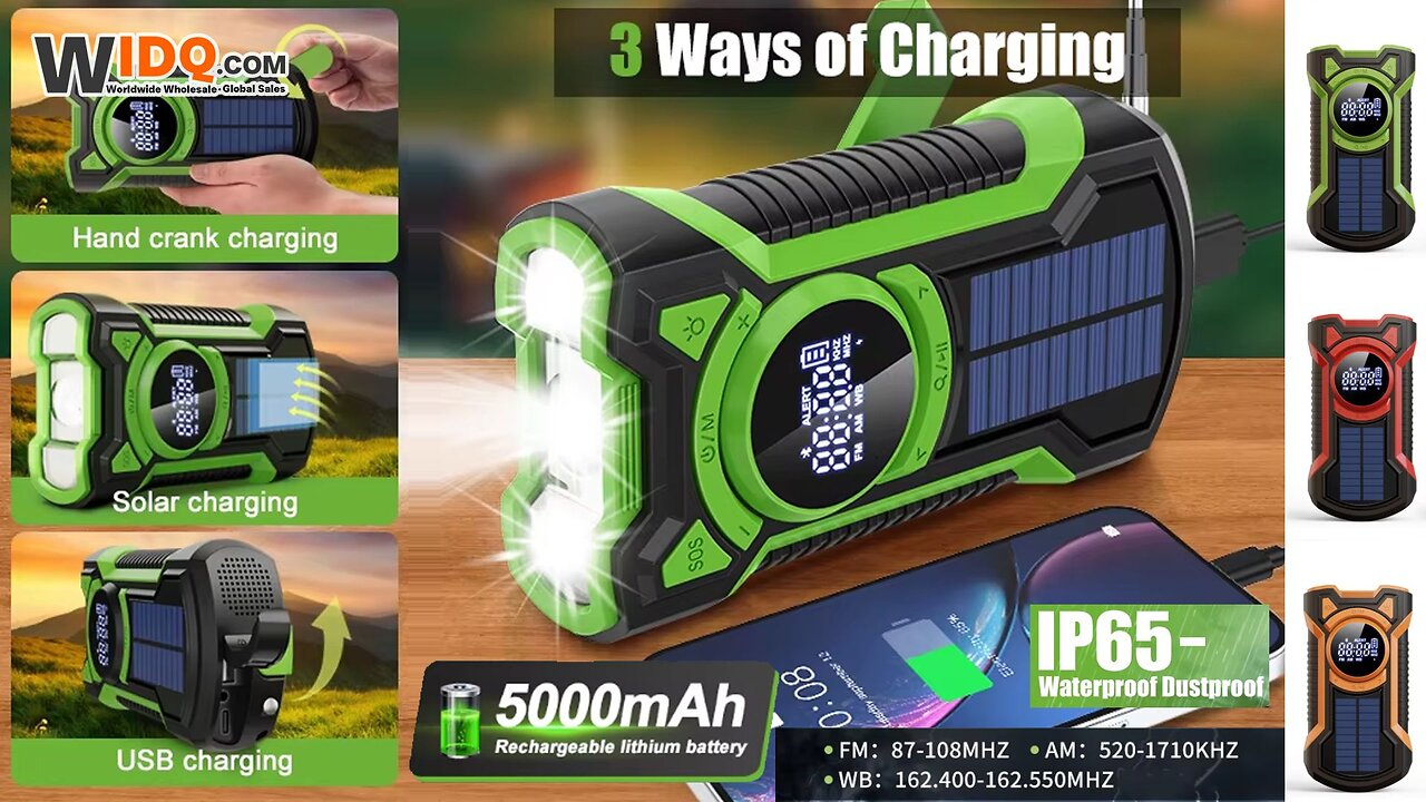 📻 5000mAh Solar Emergency Radio with Bluetooth, Flashlight & Power Bank! 📱