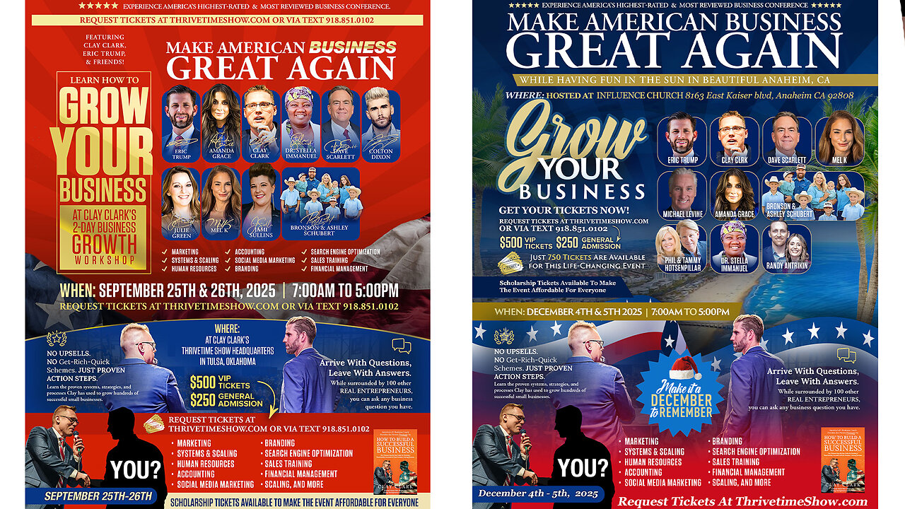 ThrivetimeShow.com | ThrivetimeShow.com Is Where You Want to Be! + Join Eric Trump At Clay Clark's September 25th & 26th 2025 Business Growth Conference (5 Tickets Remain) + Request Tickets At: ThrivetimeShow.com