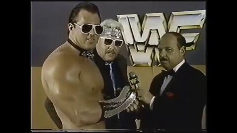 1985-prime time wrestling-Brutus beefcake with rhinestone gloves, rhinestone bowtie interview