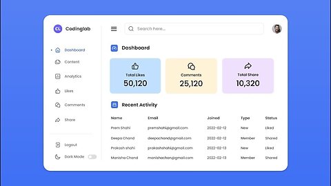 Responsive Admin Dashboard with Dark/Light Mode | HTML, CSS & JavaScript Tutorial #live #livestream