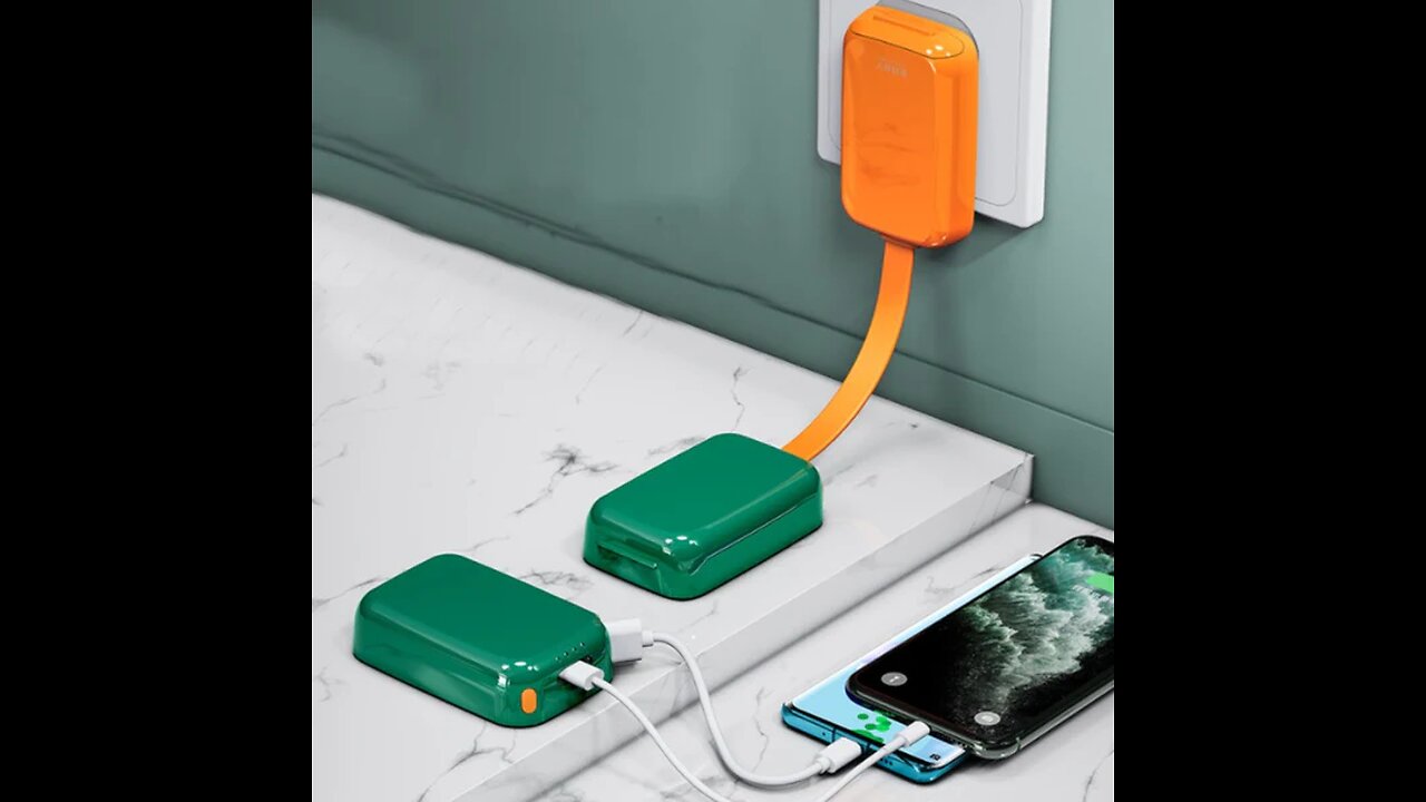 6-in-1 10000mAh Fast Charging Power Bank, with 3 Connectors, Wall Charger & Phone Holder (US Plug)