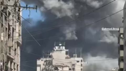 Footage documents the initial moments after Israeli forces carry out massive bombing campaign
