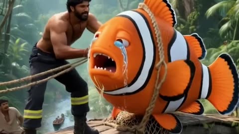 The poor puppy rescue clown fish from bridge #puppy #rescue #clownfish #fish #funnyaas