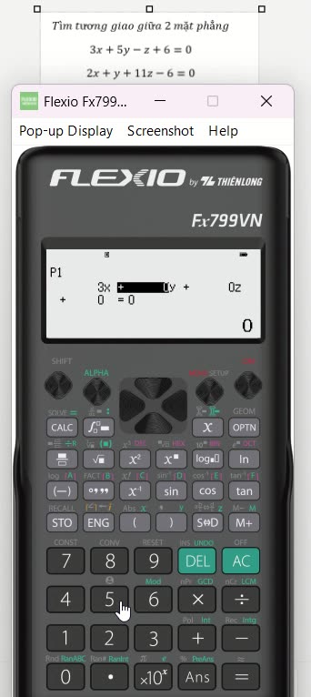 Thủ thuật Flexio: Sử dụng Flexio Thiên Long Fx799VN để tìm tương giao giữa 2 mặt phẳng trong Oxyz