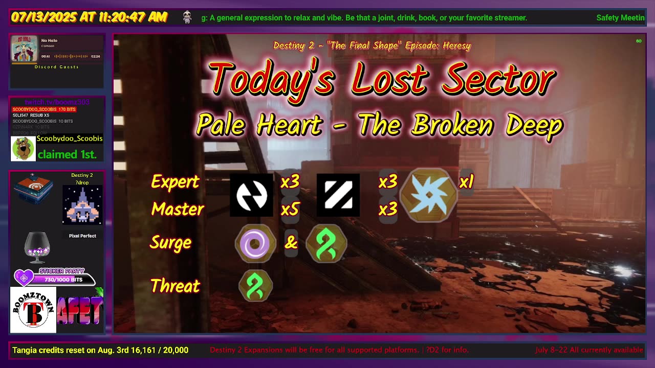Destiny 2: 7-13-25 The Broken Deep is the Lost Sector. Void Surge.