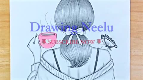 How to draw a Girl Drinking Coffee -Pencil sketch || Girl drawing for beginner || Girl drawing