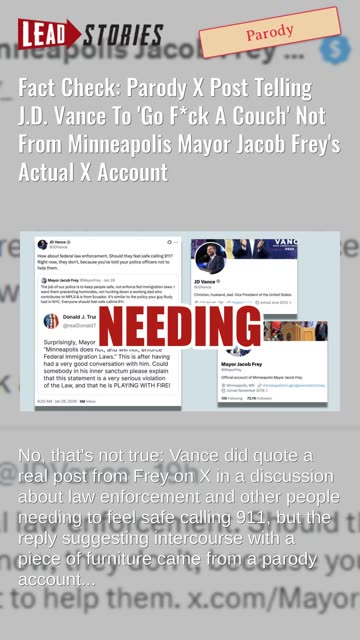Fact Check: Parody X Post Telling J.D. Vance To 'Go F*ck A Couch' Not From Minneapolis Mayor Frey