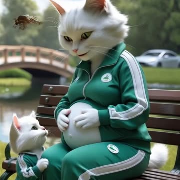 Cute kitten save his mom