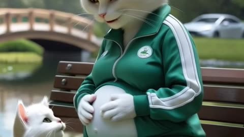 Cute kitten save his mom