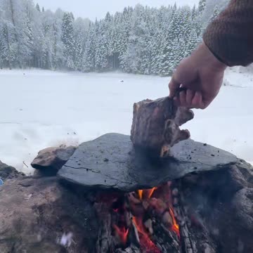Veal Chops on a Stone Stove 😍🔥 #outdoorcooking #asmrcooking