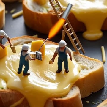 The mini people in my kitchen are whipping up a delicious cheese toast 🧀🔥#tinychefs #yum