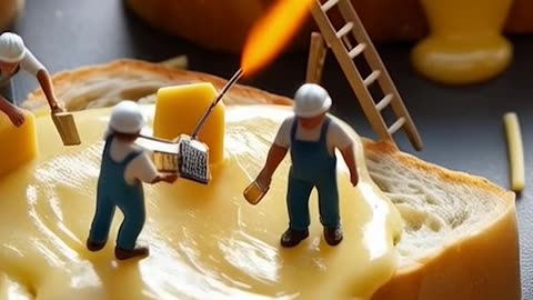 The mini people in my kitchen are whipping up a delicious cheese toast 🧀🔥#tinychefs #yum