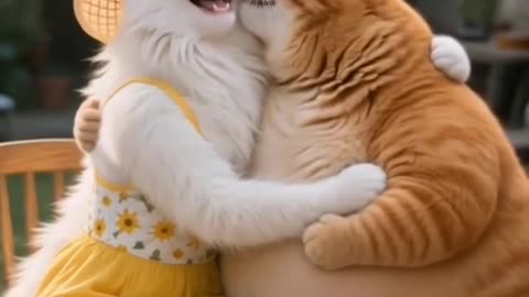 Angry cat fights with a crocodile