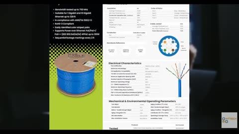 TRUE CABLE Cat6A Riser (CMR), Bulk Ethernet Cable, 1000ft, Blue, 23AWG Solid Bar