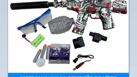 Arma de Gel AK-47 (AZUL) Com Óculos, Laser e Dardos - Submachin Gun