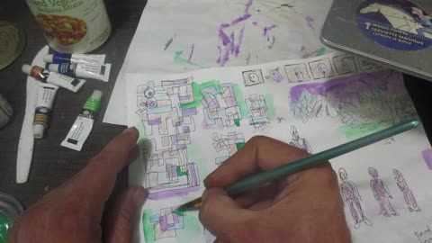 More painting with green paint on my drawings. Thursday, June 12, 2025.