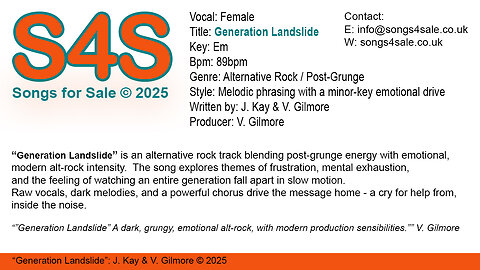 "Generation Landslide" (Key Em) 89bpm (2025) S4S (Songs 4 Sale) for Female Vocal