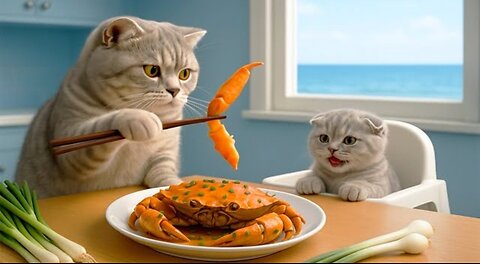 Mama Cat Catches Crabs by the Sea & Makes Tiger Hat For Kittens At Home🐾🧶🎩