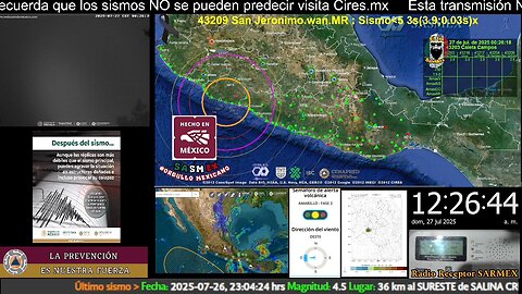 SISMO Magnitud 4.5 Loc 19 km al NORTE de LA MIRA, MICH 27/07/25 00:26:06 #noameritoalerta