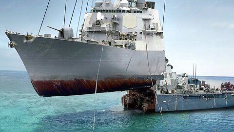 Extreme Process of Cutting Stranded US Warship During Recovery