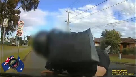 Aussiecams - Scooter rider appears from behind Van then he is on my bonnet! Maribyrnong VIC
