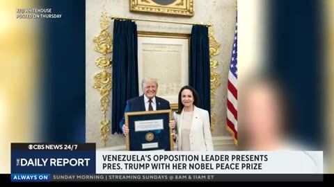 Maria Machado Presents Nobel Peace Prize to Trump
