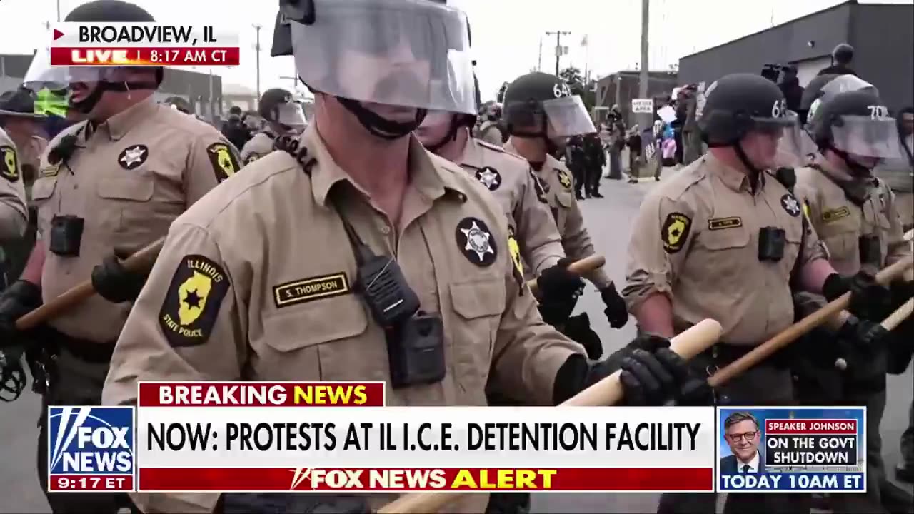 Liberal terrorlsts are clashing with Illinois State Troopers at 9:30 in the morning..