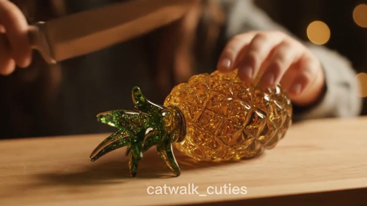 kiwi and pineapple Glass Cutting ASMR