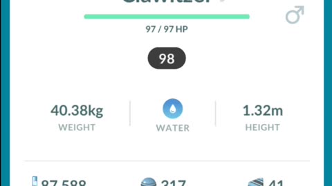 Pokemon Go Evolution - 98% iV Clauncher ➡️ Clawitzer