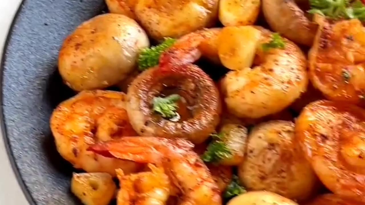 Family recipe, gurlic butter shrimp and mushroom