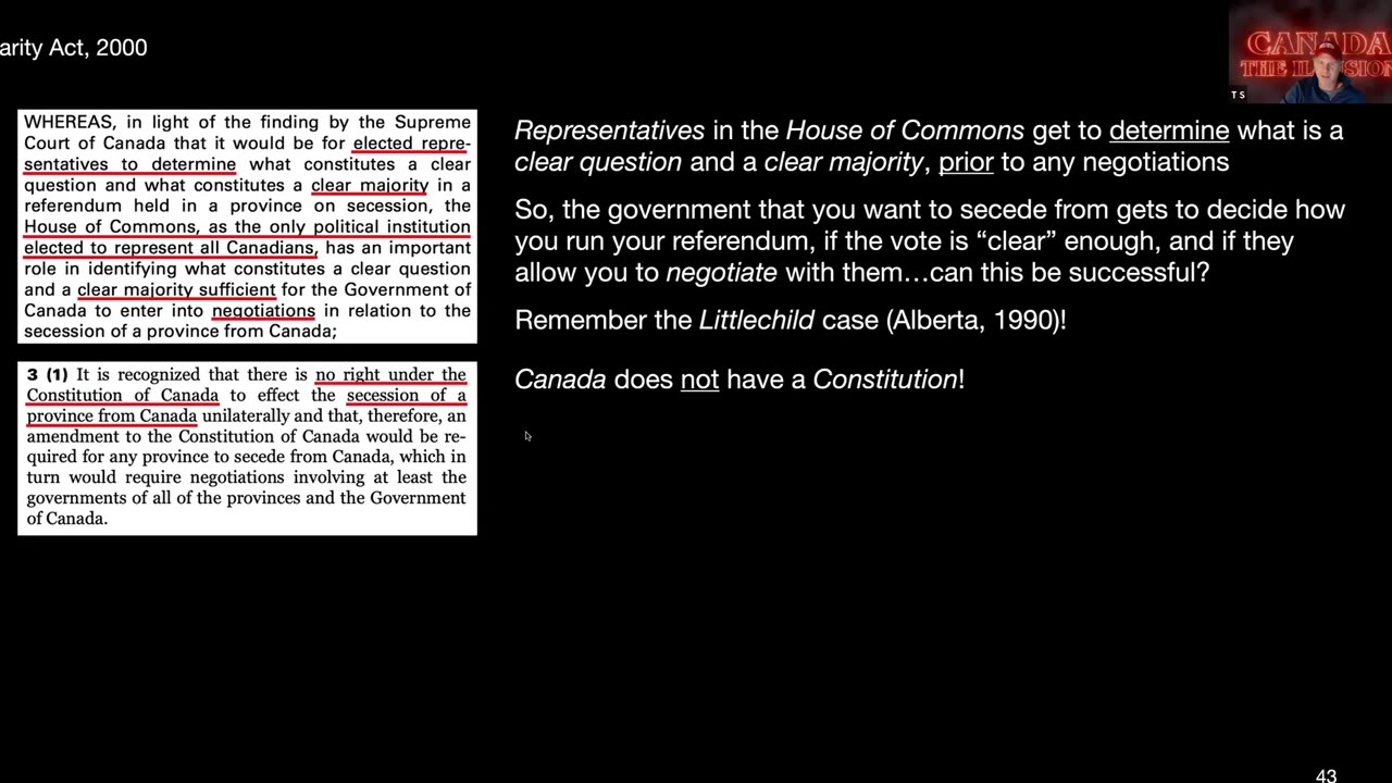 This short video details how the Clarity Act, 2000, is designed to make any referendum fail.