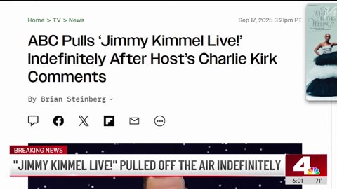 ‘Jimmy Kimmel Live!' pulled off the air ‘indefinitely' over Charlie Kirk joke