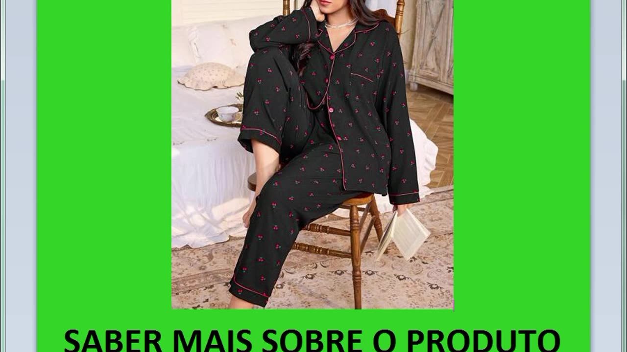 SHEIN Conjunto de Pijama Plus Size Confortável com Estampa de Cereja, Top e Calça