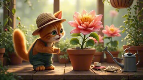 A Day in Tiny Cat Greenhouse – Growing Beautiful Flowers_🌱🐱🌞(1080P_HD)