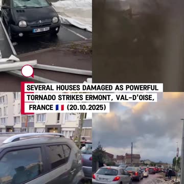 Several houses damaged as powerful tornado strikes Ermont, Val-d'Oise, France 🇫🇷 (20.10.2025)