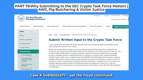 PART 79:Why Submitting to the SEC Crypto Task Force Matters | AWS, Pig Butchering & Victim Justice