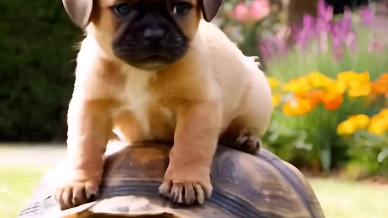 Cute Puppy Riding Tortoise In Public Park - FunkyPets4u